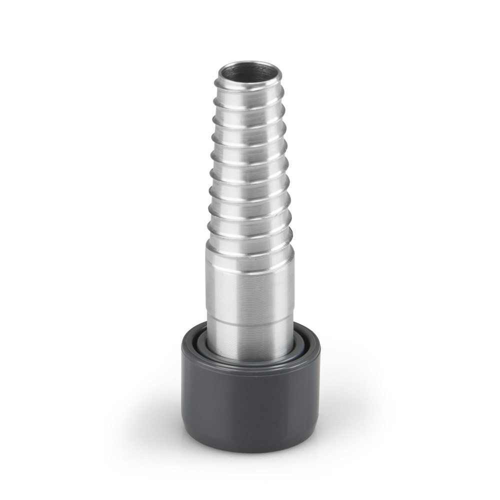 Aluminium Eindreher für 38mm Schlauch: Detailaufnahme des Schlauchverbinders aus Aluminium, ideal für robuste Schlauchverbindungen.