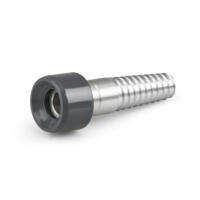 Aluminium Eindreher für 38 mm Schlauch: Detailaufnahme eines silbernen Schlauchverbinders mit grauem Ende, ideal für sichere Schlauchverbindungen.