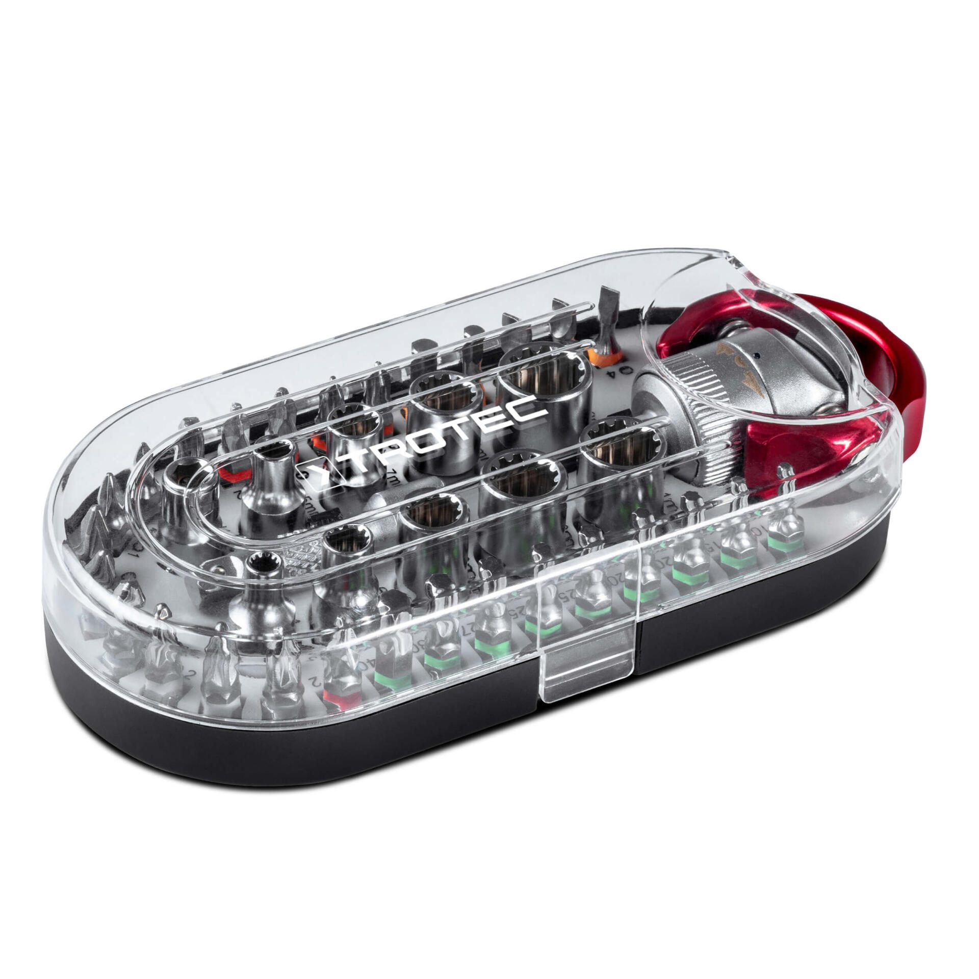 40-teiliger Bit- und Steckschlüsselsatz: Kompakte Werkzeugbox mit Bits, Nüssen und Ratschenfunktion für Schraubarbeiten. Ideal für Heimwerker.