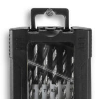 Holzbohrer-Set im Detail: Nahaufnahme zeigt Bohrer in schwarzer Kunststoffbox, Größen von 5 bis 8 mm, ideal für präzise Holzarbeiten.