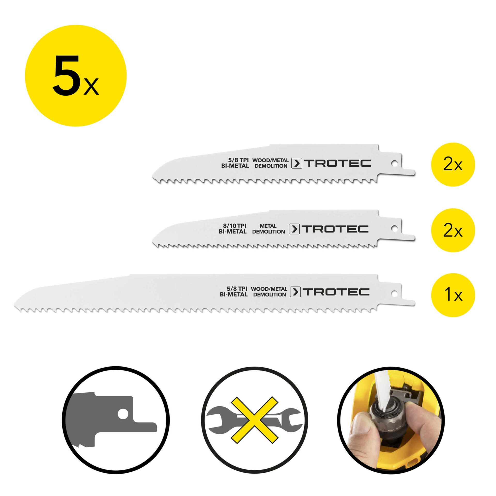 Säbelsägeblätter Set Holz Metall 5-teilig: 5x Sägeblätter für Holz und Metall, ideal für Demolitionsarbeiten. Robuste Ausführung für vielfältige Anwendungen.