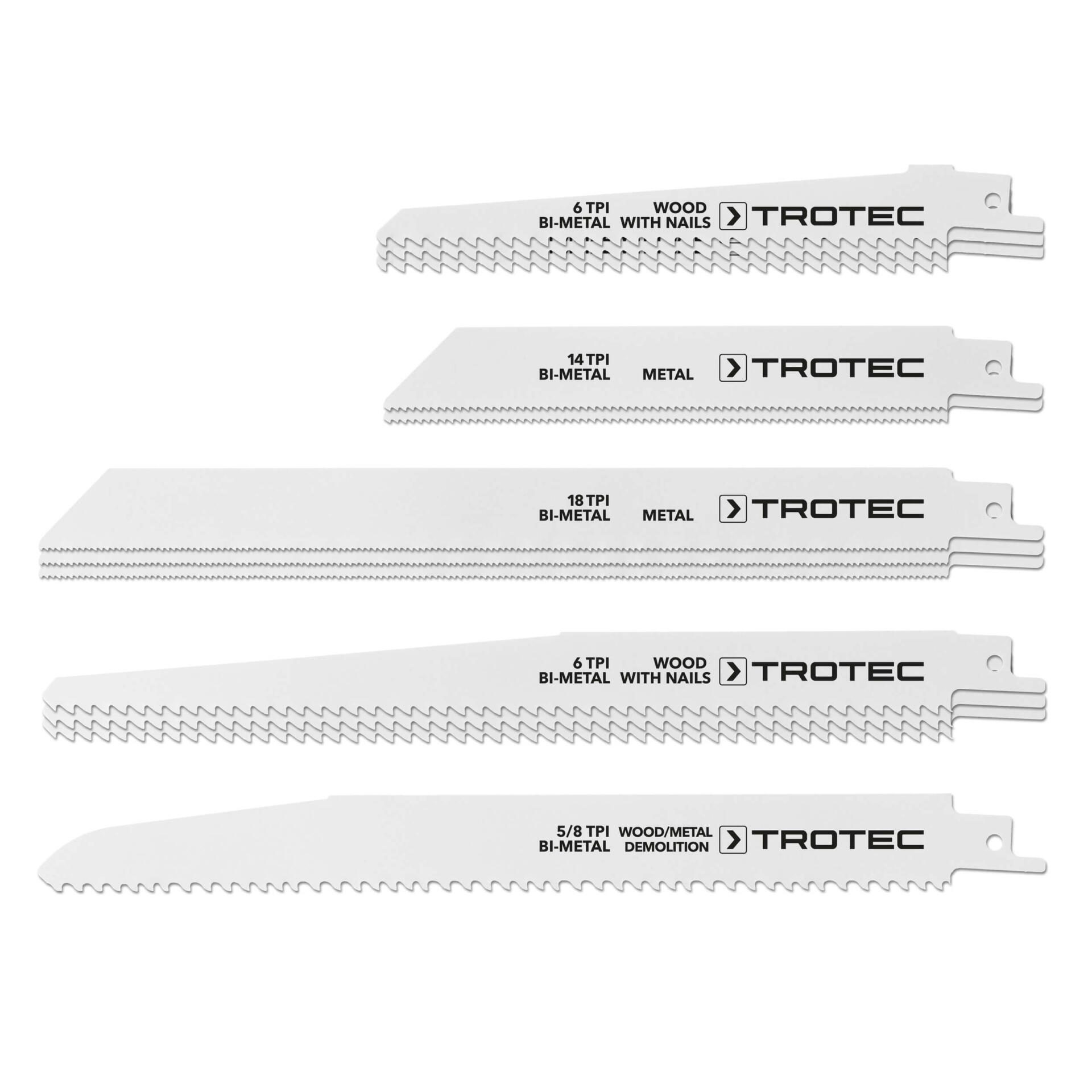 Säbelsägeblätter Set: 12-teiliges Holz-Metall Set. Verschiedene TPI-Zahlen für Holz, Metall und Demontage. Bi-Metall Konstruktion für Haltbarkeit.