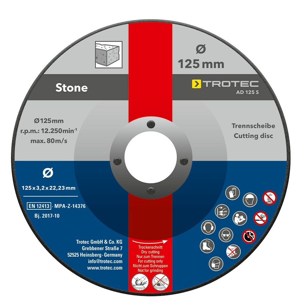 Stein-Trennscheibe AD 125 S im 5er Vorteilspaket: Trotec Trennscheibe zum Schneiden von Stein, Durchmesser 125mm, hohe Leistung, sicher.