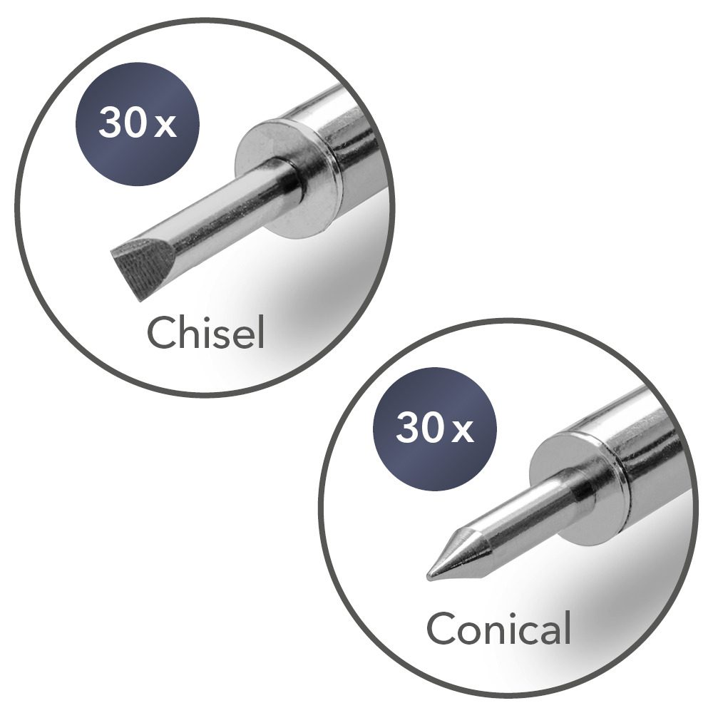 Ersatz Lötspitzen für Digitale Lötstation PSIS 10 230V. Konische und Meißel Lötspitze im Detail. Präzision für Ihre Lötarbeiten.