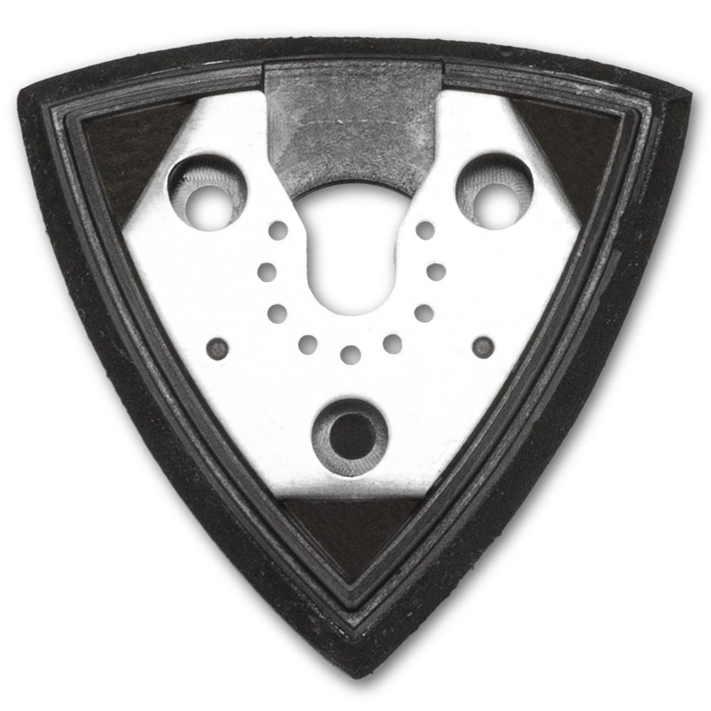 Deltaplatte für PMTS Multifunktionswerkzeuge: Detailaufnahme einer dreieckigen Werkzeugaufnahme mit Löchern und schwarzem Rand.