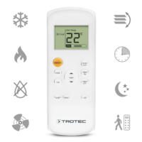 Trotec PAC 3000 X A / PAC 3500 SH Fernbedienung: Nahaufnahme der Klimaanlagen-Steuerung mit Temperaturanzeige und Funktionssymbolen.