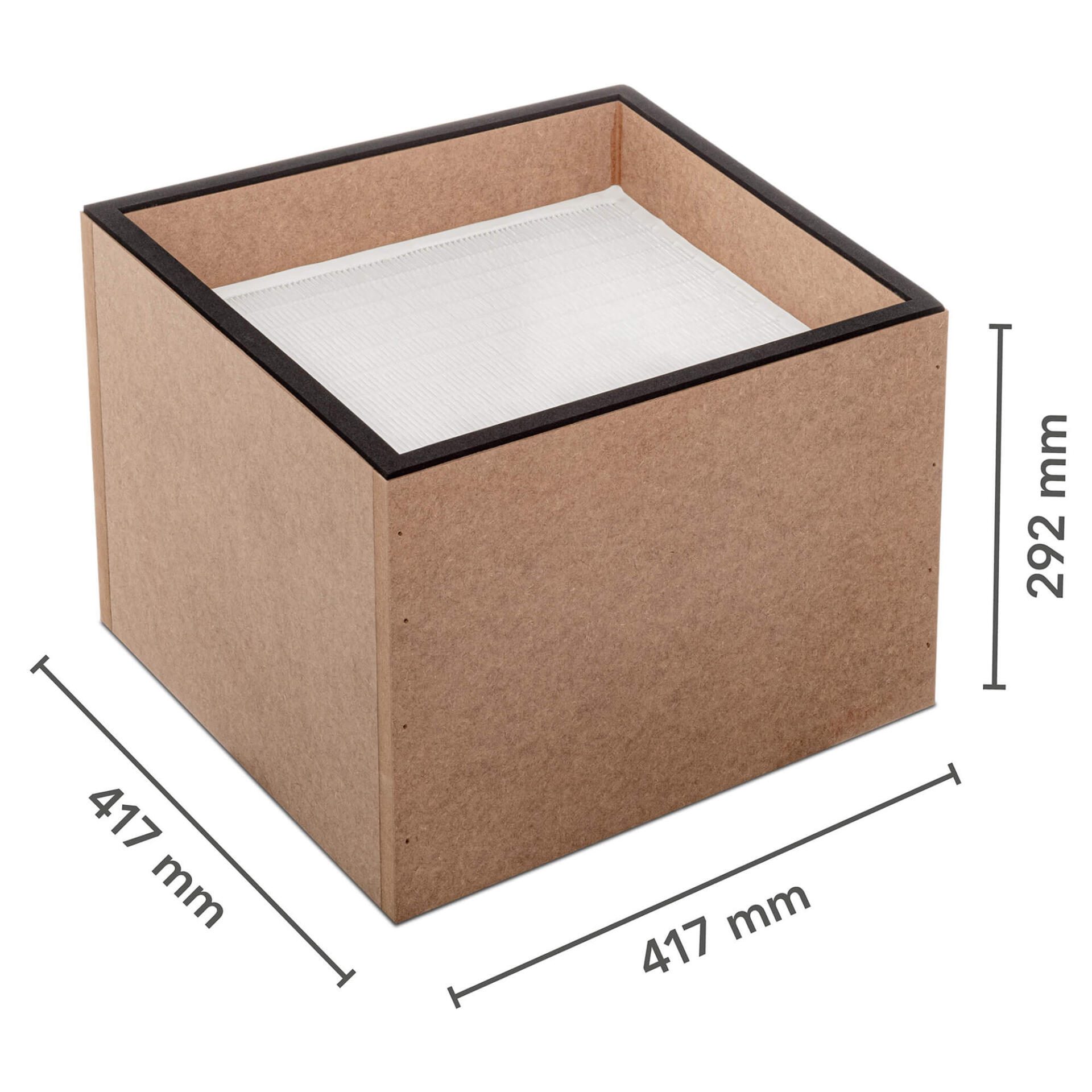 HEPA H14 Schwebstofffilter gegen Coronaviren: Standardfilter in Box mit Maßangaben. Ideal für TA-Anwendungen, hohe Filterleistung garantiert.