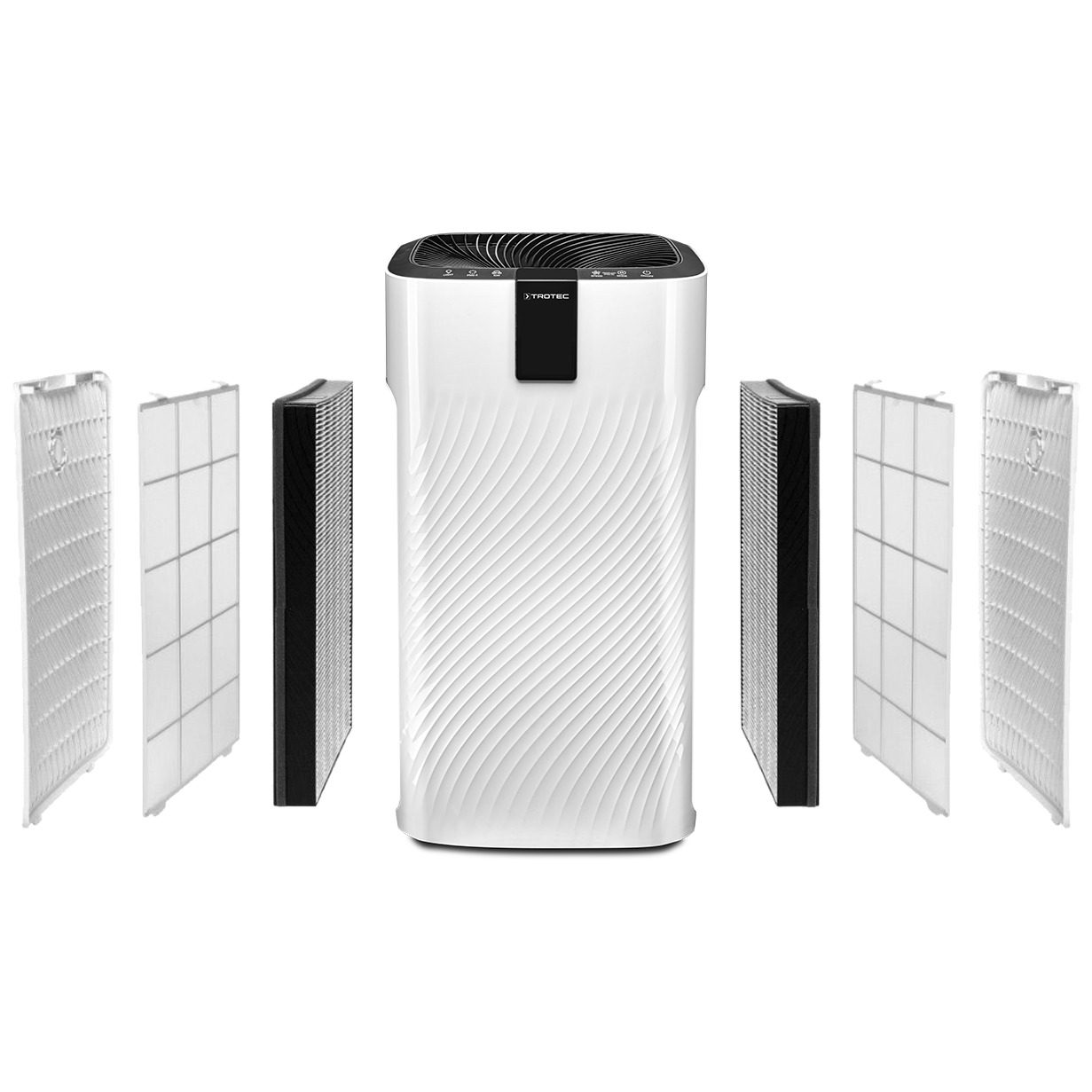 AirgoClean 250 E Vorfilter: Das Bild zeigt einen Luftreiniger und seine Filter. Ideal für saubere Luft und Allergiker. Luftreinigung leicht gemacht.