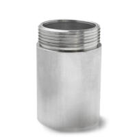 Metallener 50-mm-Schlauchanschlussstutzen zur Prozessluftabfuhr. Zylindrisches Design mit Gewinde für sichere Verbindungen in der Industrie.