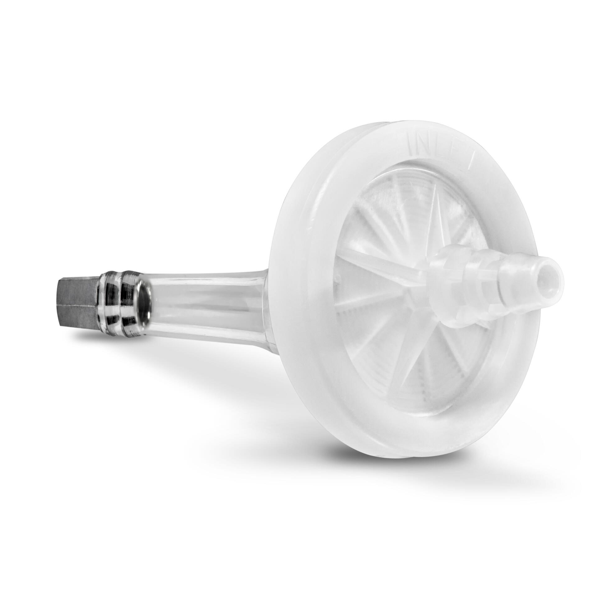 Detailaufnahme eines PC200-220 Filters für die Nullkalibrierung. Das Filterelement ist transparent und weiß, ideal für präzise Messungen.