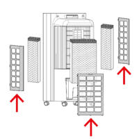 Explosionszeichnung Luftfilter für PAE-31 Luftkühler, 3-teilig. Veranschaulicht den Austausch. Ideal für SEO. 124 Zeichen.